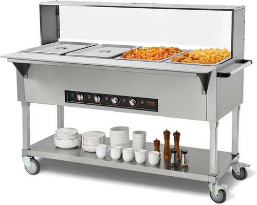 Vevor - Calentador de alimentos comercial de 4 bandejas, mesa de vapor eléctrica de 4 x 20.6QT, calentador de alimentos para buffet de catering
