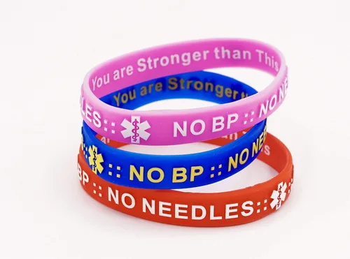 Miniatura 2 de MandM NO BP NO Agujas para Diálisis Linfedema Brazo Alerta Pulseras de silicona Pulseras