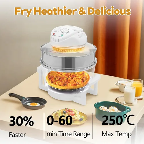 Miniatura 3 de Freidora de aire de vidrio no tóxica 18QT multifunción grande con olla de vidrio visible 360° antideslizante temporizador de 60 minutos para uso