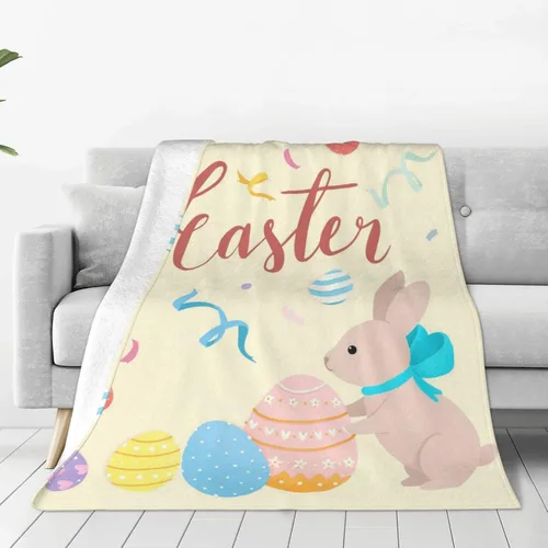 Miniatura 8 de Manta de franela con orejas de conejo de Pascua en acuarela, cálida, acogedora, suave, ligera, para dormitorio, sofá, habitación, hogar, manta Manta