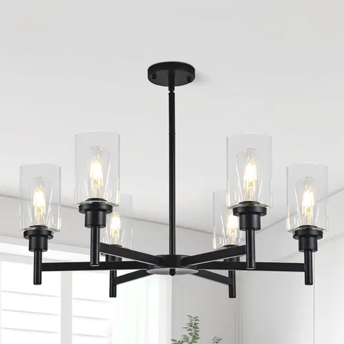 Miniatura 9 de lámpara de araña de granja de 6 luces con rueda de vagón, accesorios de luz colgante para comedor, sala de estar, isla de cocina, vestíbulo