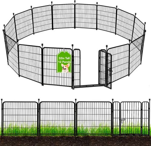 Miniatura 15 de ADAVIN Cercas y Bordes de Jardín de 32 Pulgadas (Alto), 1 Puerta + 3 Paneles Cerca para Perros Exterior para Patio, Cerca Barrera de Metal de Hierro