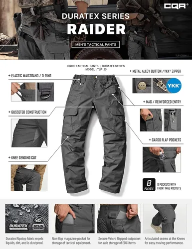 Miniatura 8 de CQR Pantalones tácticos para hombre, resistentes al agua, pantalones cargo Ripstop, ligeros EDC trabajo, senderismo, ropa para exteriores