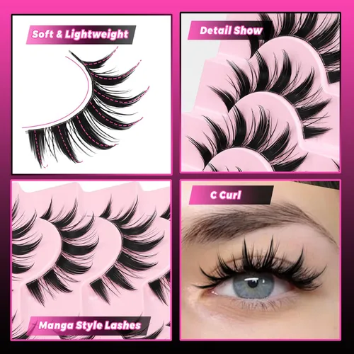 Miniatura 58 de Veleasha Pestañas postizas de manga puntiagudas, 100% hechas a mano, aspecto natural, pestañas postizas ligeras con banda transparente suave