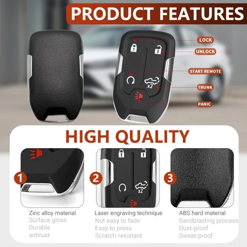 Miniatura 5 de Funda para llave de 5 botones para Chevy Silverado GMC Sierra 1500 2500 HD 3500 HD 2019 2020 2021 2022 2023 2024 HYQ1EA HYQ1ES, cubierta de llave