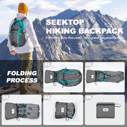 Miniatura 7 de Seektop - Mochila plegable impermeable de 20L para senderismo, mochila ultra ligera y pequeña para día, mochila compactable para hombre y mujer Verde