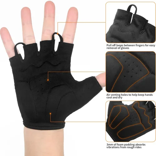 Miniatura 3 de Guantes de ciclismo para hombres y mujeres, guantes acolchados para bicicleta de montaña, guantes ligeros de medio dedo, antideslizantes, absorben
