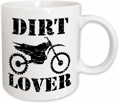 Miniatura 12 de 3dRose Ilustración envejecida de una moto de cross con texto negro amante de la suciedad 11oz taza negra de dos tonos