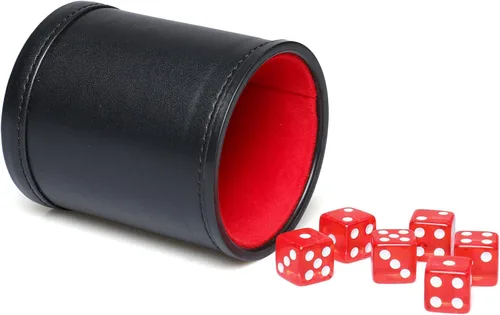 Juego de dados de cuero sintético, interior de terciopelo rojo, silencioso, con 6 dados de puntos translúcidos rojos para mentirosos, dados Farkle