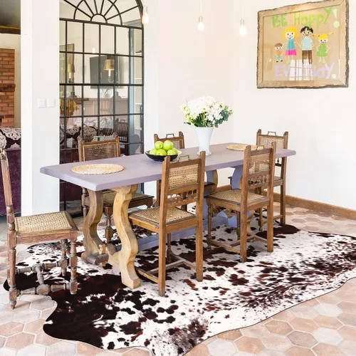 Miniatura 7 de Alfombra de piel de vaca premium, 4.6 x 5.2 pies, decoración occidental de piel de vaca, impresión de vaca gruesa para dormitorio, sala de estar