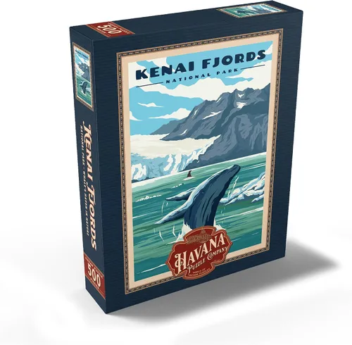 Miniatura 13 de MyPuzzle Parque Nacional de los Fiordos Kenai - Refugio de ballenas en la naturaleza, póster de viaje vintage, rompecabezas premium de 100 piezas