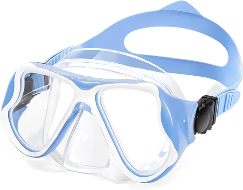 Miniatura 10 de Freela Paquete de 2 gafas de natación para niños y niñas de 3 a 14 años, lente de vidrio templado de 180° HD con cubierta de nariz para piscina