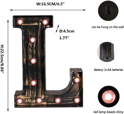 Miniatura 5 de Oycbuzo - Cartel de letras con luces LED doradas y negras, estilo industrial y clásico, para decoración de cafeterías, bodas, fiestas de cumpleaños