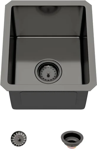 Mocoloo Fregadero de barra de montaje inferior de 13 pulgadas, fregadero de cocina pequeño negro T304 de 13 x 15 pulgadas, de acero inoxidable