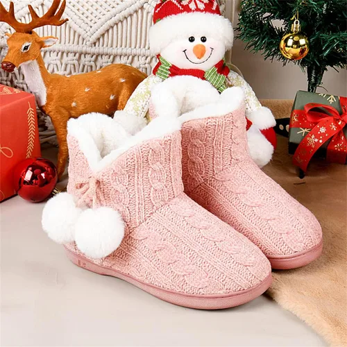 Miniatura 2 de DL Pantuflas de mujer cálidas para el hogar, esponjosas y lindas para el invierno, cómodas botas de espuma viscoelástica de punto trenzado, botas