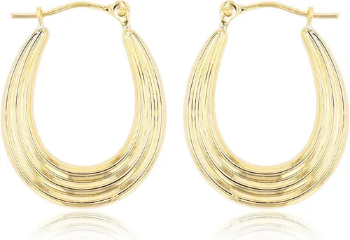Miniatura 2 de Aretes de aro de oro amarillo de 14 quilates de 0.079in de grosor con cierre de bisagras, de bambú, canalizado, cuadrado, ovalado y en forma de U