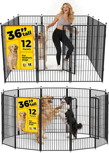 Miniatura 18 de Corralito para perros de 36 pulgadas, 8 paneles para uso en interiores y exteriores, valla de metal resistente para mascotas con estacas