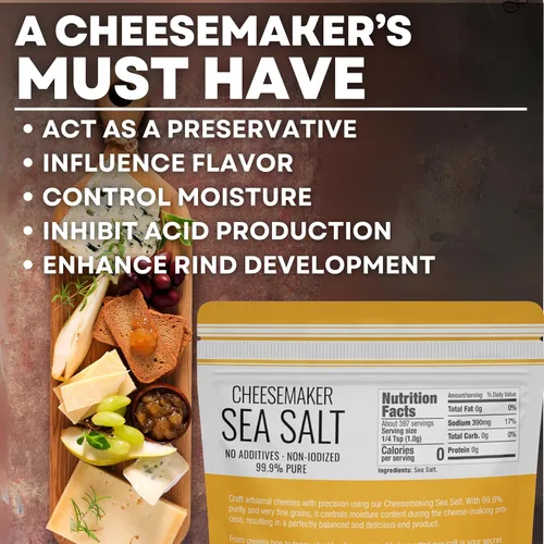 Miniatura 4 de Sal marina fina para hacer queso casero, sin gluten y sin yodar, sal escamosa, kit de queso kosher esencial, bolsa de 14 onzas