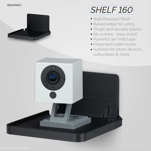 Miniatura 4 de BRAINWAVZ Estante de montaje en pared sin taladros para cámaras de seguridad, monitores de bebé, altavoces y más, soporte universal, fuerte
