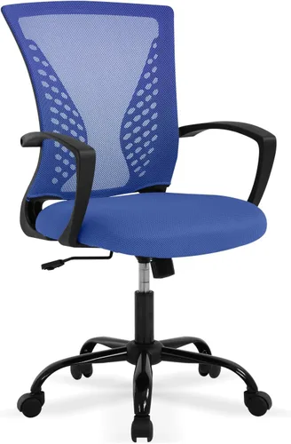 Miniatura 12 de Silla de oficina ergonómica con soporte lumbar, silla de computadora de malla ajustable para oficina en casa, silla giratoria de respaldo medio
