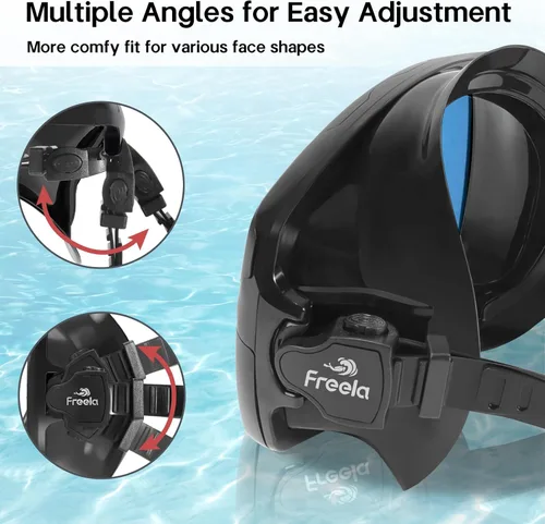 Miniatura 5 de Freela Gafas de natación para adultos con cubierta para la nariz, vidrio templado, antivaho impermeable, 180°, visión amplia transparente