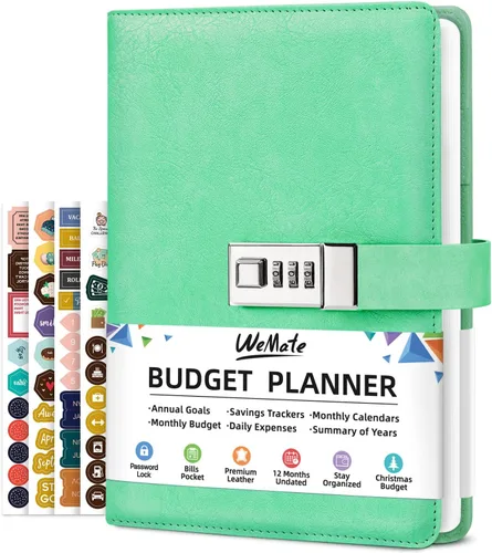 Miniatura 20 de WEMATE Agenda de presupuesto 2025 con cerradura, libro de presupuesto mensual con cuaderno de seguimiento de gastos, planificador financiero sin
