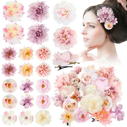 Miniatura 22 de BBTO 21 piezas pinzas para el pelo con diseño de flores, pasadores para el cabello con rosas, diademas para mujer, accesorios de flores, estilo Azul