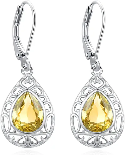 Miniatura 107 de Aretes colgantes de plata de ley con diseño de árbol de la vida, flor, abeja, animales, gato, colibrí, piedra lunar, turquesa, aretes con cierre