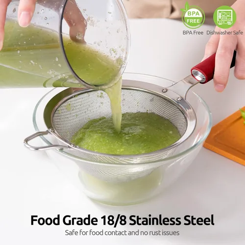 Miniatura 3 de Colador de malla de acero inoxidable 18/8: U-Taste de 14 cm de malla fina para cocina, colador de alimentos con mango de silicona remachado y (4)