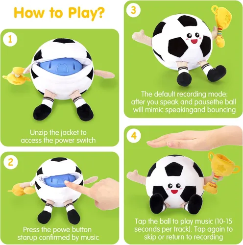 Miniatura 5 de hahaland Juguete musical de fútbol para bebés de 6 a 9 a 12 meses, juguetes de pelota de felpa para el tiempo boca abajo, juguete eléctrico