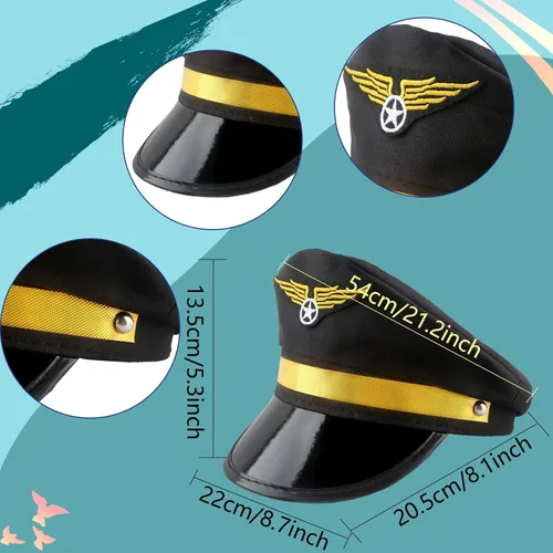 Miniatura 2 de Paquete de 8 sombreros de piloto para niños, sombrero de capitán de avión, sombrero de piloto de aerolínea para niños y niñas, accesorio