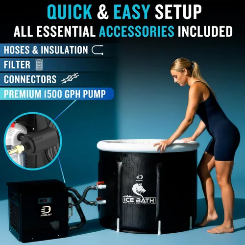 Miniatura 2 de Diveblast Tina de inmersión fría con enfriador de agua, bomba y filtro, enfriador de inmersión en frío de bajo consumo de 2/3 HP, enfría el agua