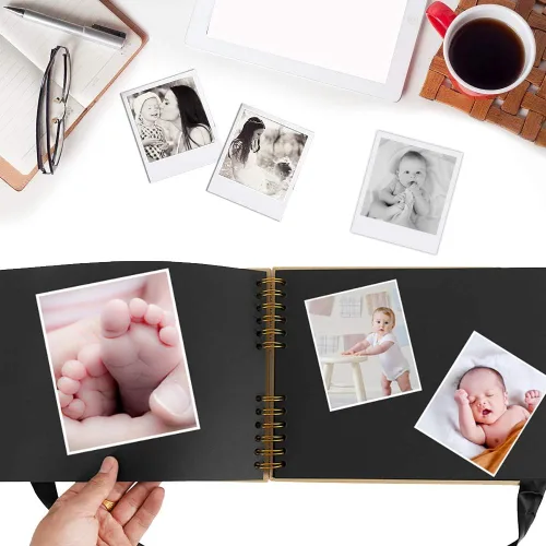 Miniatura 4 de Rocutus Álbum de recortes, 11.6 x 8.3 pulgadas, kit de álbumes de recortes, 80 páginas negras, álbum de fotos, páginas de bricolaje, ideal