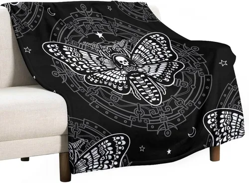 Miniatura 36 de Manta gótica de franela de polilla abstracta, mágica, bohemia, mariposa, esqueleto, luna, estrellas, manta estética para hombres, mujeres, niñas