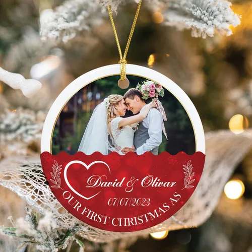 Miniatura 3 de Adorno personalizado de aniversario de boda, foto personalizada con nombre y fecha, adorno de aniversario de boda Navidad 2023, regalos de Navidad