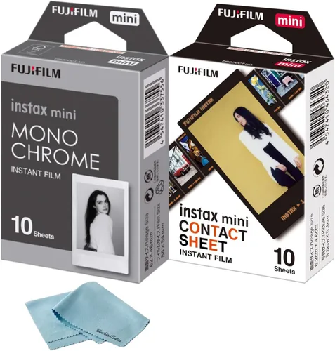 Miniatura 7 de FUJIFILM Película instantánea Instax Mini negra (20 disparos) + 4 pilas AA + paño de limpieza de microfibra BluebirdSales - Paquete de fotografía