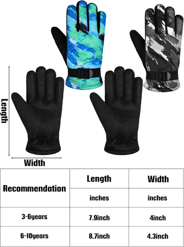 Miniatura 3 de SATINIOR 2 pares de guantes de nieve gruesos para niños, guantes de esquí para niños pequeños, guantes de invierno cálidos e impermeables para niños