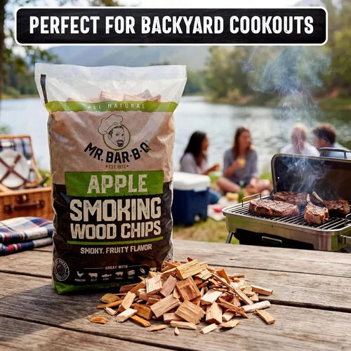 Miniatura 7 de Mr. Bar-B-Q Astillas de Madera de Manzana para Ahumador, Astillas de Madera para Ahumadores, Alternativa a las Briquetas de Carbón, Se Puede Usar