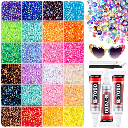 Miniatura 24 de 12000 diamantes de imitación de resina para decorar con brillantes con 3 piezas de pegamento para joyería B7000, 2 cajas de diamantes de imitación