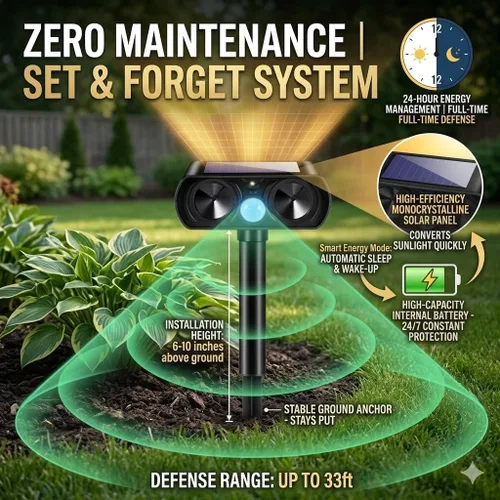 Miniatura 7 de Paquete de 4 repelentes ultrasónicos para gatos al aire libre para mantener a los gatos alejados, repelente solar ultrasónico de animales al aire