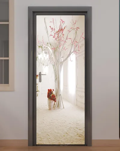 FLFK Adhesivo Mural para Puerta - Flores, Desengrásalo y Pega, Tamaño Combinado 30.3"x78.7", Dividido en 2 Piezas