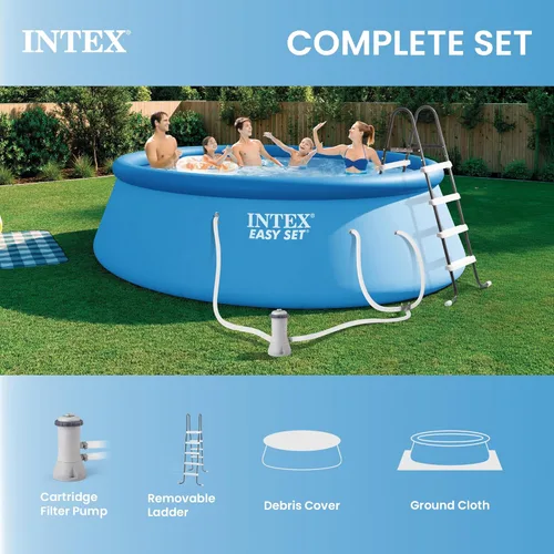Miniatura 5 de Intex Juego de piscina inflable redonda de 15 x 48 pulgadas para exteriores con escalera, bomba de filtro y kit de limpieza de piscina