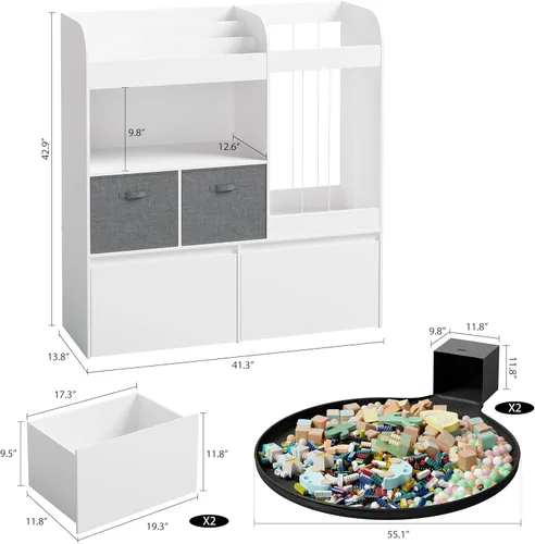 Miniatura 2 de Almacenamiento de juguetes de 42.9 pulgadas, soporte grande para animales de peluche con baúl de juguetes y tapete de juego, organizador de juguetes