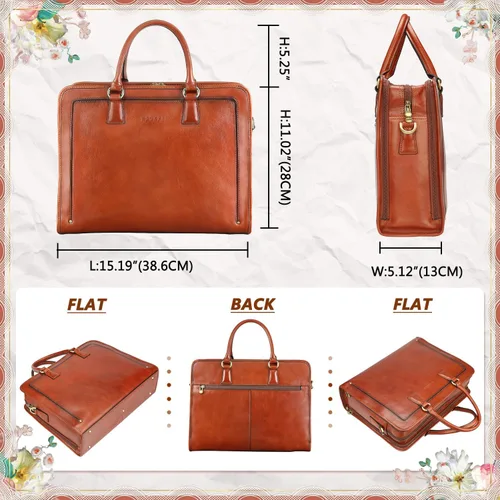 Miniatura 6 de Banuce Maletín de cuero italiano de grano completo genuino vintage para mujeres 14 pulgadas portátil bolsa de trabajo elegante de negocios marrón