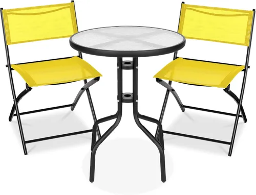 Miniatura 21 de Best Choice Products Juego de muebles de comedor de 3 piezas con mesa de vidrio texturizado, 2 sillas plegables de acero, tela de poliéster