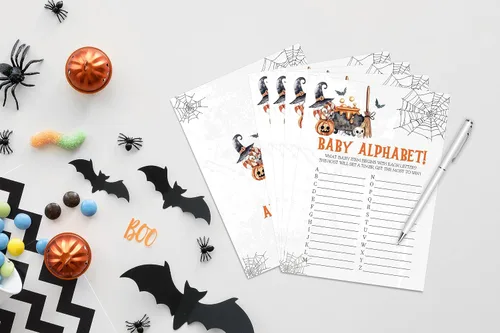Miniatura 3 de Juego del alfabeto de Halloween para bebé, juego de Halloween para baby shower, decoraciones de baby shower, suministros de fiesta de revelación