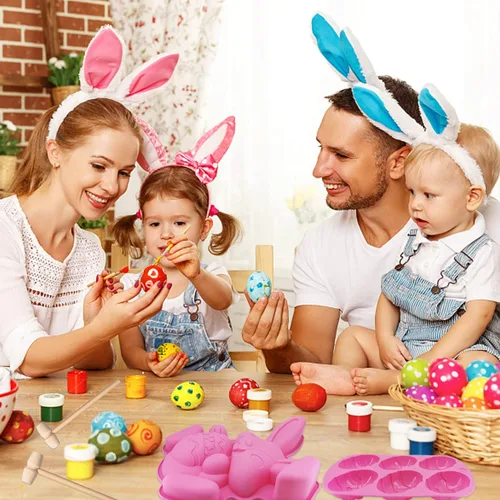 Miniatura 5 de Molde de conejo grande para huevos de Pascua, molde de silicona con forma de huevo de Pascua en 3D, molde de silicona para pastel de conejo de Rosa