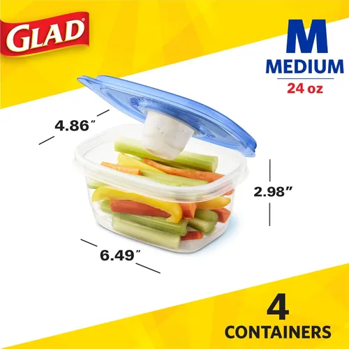 Miniatura 5 de Recipientes de almacenamiento de alimentos GladWare To Go, rectángulo mediano con capacidad para 24 onzas de alimentos, juego de 4
