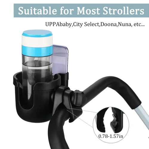Miniatura 3 de Suranew - Portavasos universal para cochecito, portabebidas ajustable con soporte para teléfono para cochecito de bebé, silla de ruedas, andador