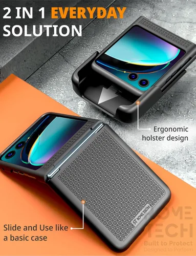Miniatura 3 de Funda diseñada para Motorola Razr+ (2023) con funda de clip para cinturón, funda con función atril, color negro (Dotos)
